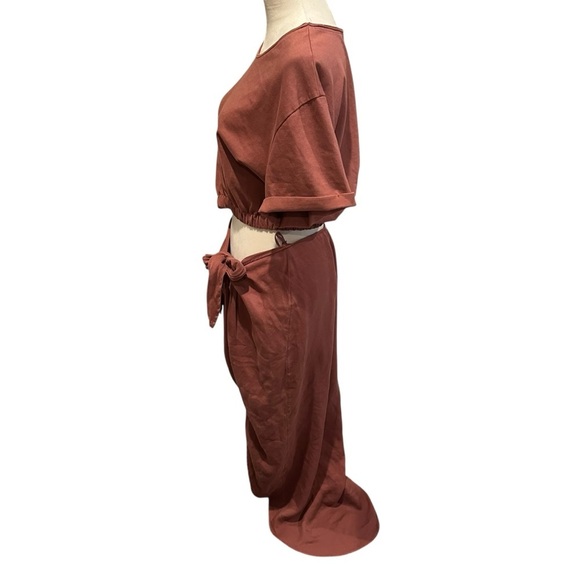 Free People Rae Maxi Dress Redwood Effortless Cutout Resort Solid Beach L 277142 - Picture 9 of 13